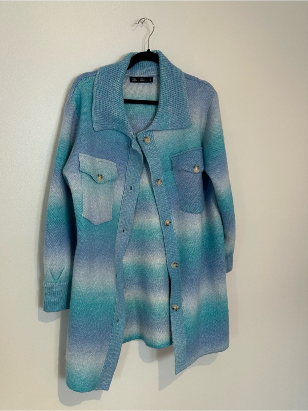 Blue Knit Cardigan Sweater